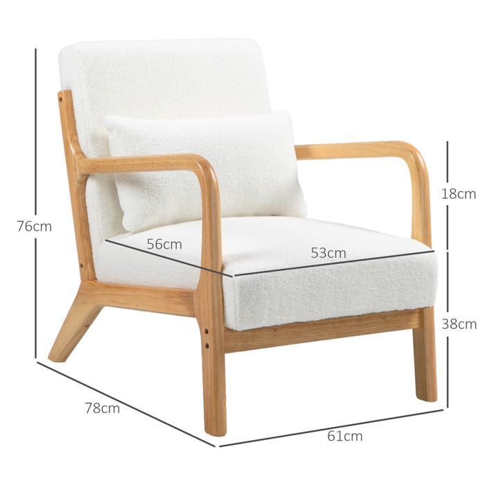 Fauteuil de salon HOMCOM avec cadre en bois massif fauteuil lounge - assise profonde - accoudoirs - aspect velours crème