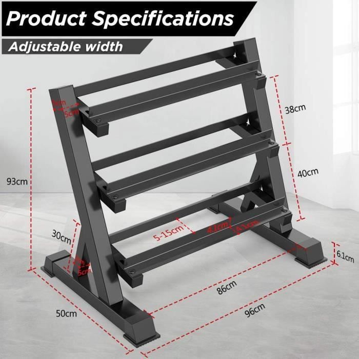 Gewichthefrek - Maximale belasting 300 kg, 90x50x93 cm, staal, zwart - Opbergrek, haltersteun