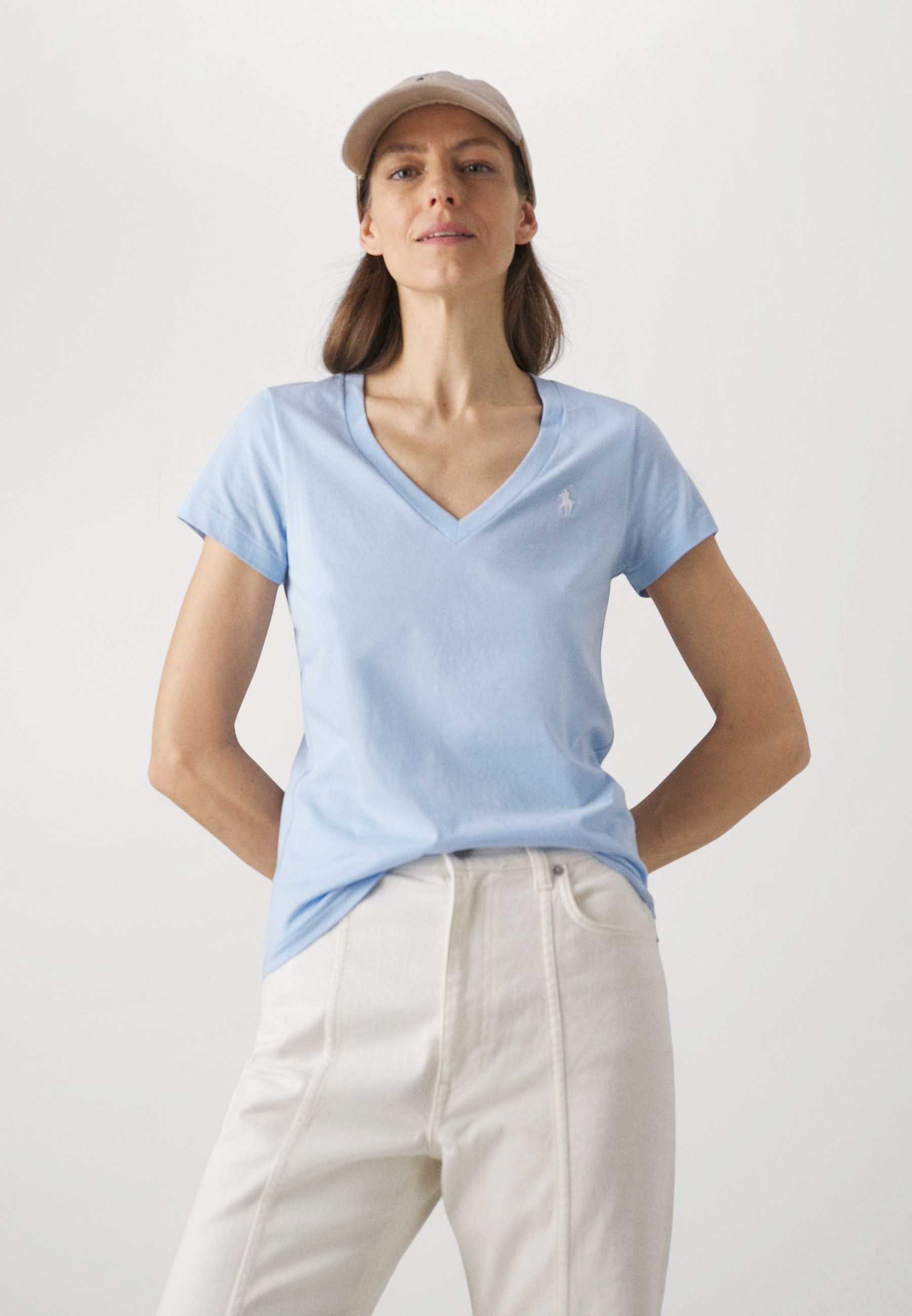 Polo Ralph Lauren T-shirt en jersey de coton à col V - T-shirt basique - bleu bureau