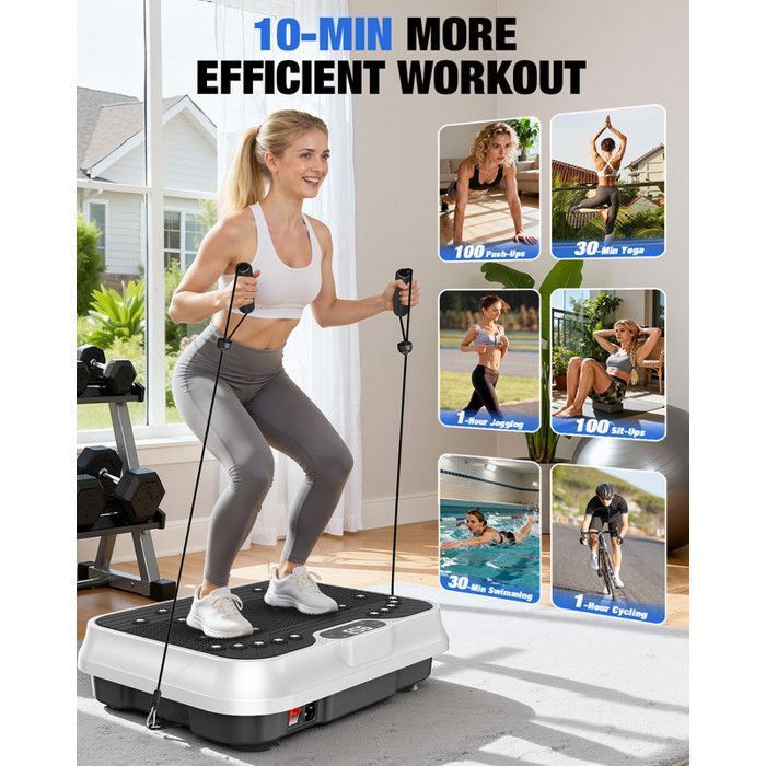 Plaque vibrante - DSKEUZEEW - 250 niveaux - Écran LCD - 9 modes - max. 150kg - Blanc