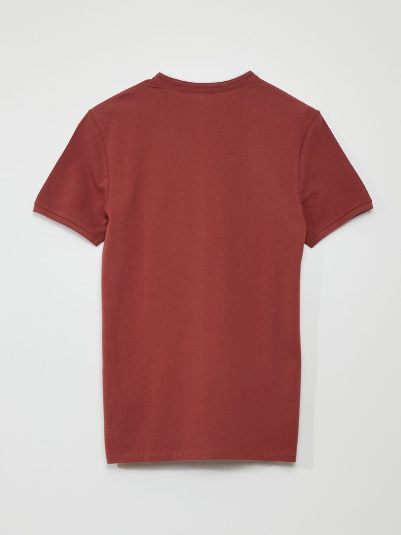 Polo de piqué de algodón con cuello mandarín - ROJO