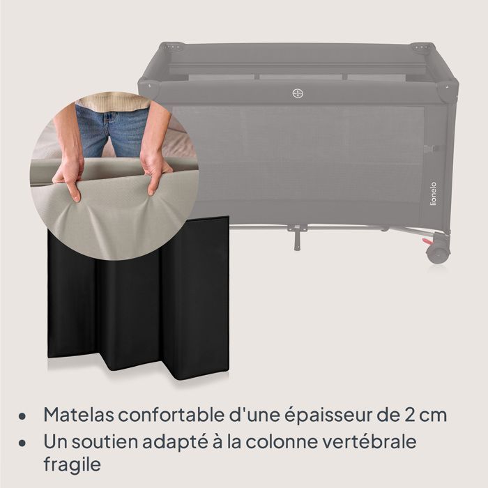 LIONELO Ellen 3-in-1 Travel Cot - Co-sleeping Cot - Playpen - High-Density Mattress - 2 x Wheels - 0-36 Months - Black