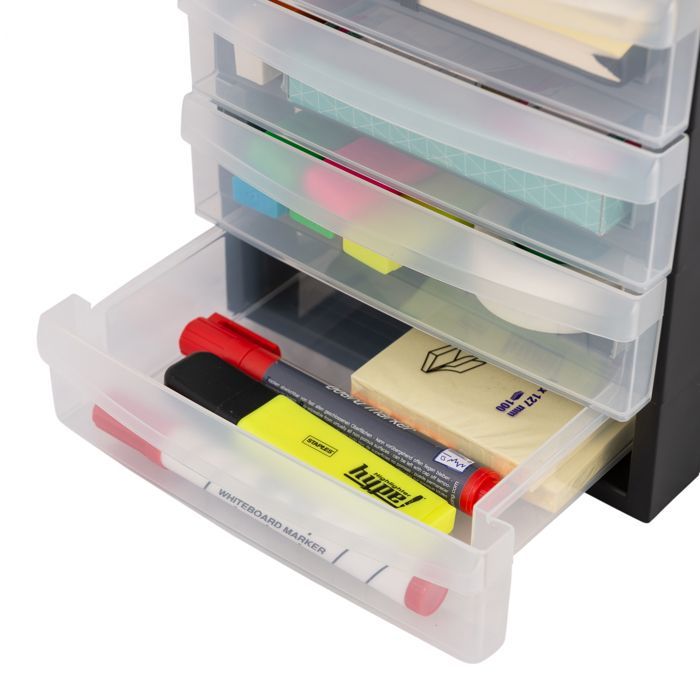 Iris Ohyama, Tour de rangement Plastique Bureau A5, 4 Petits Tiroirs,Noir, DC-A5