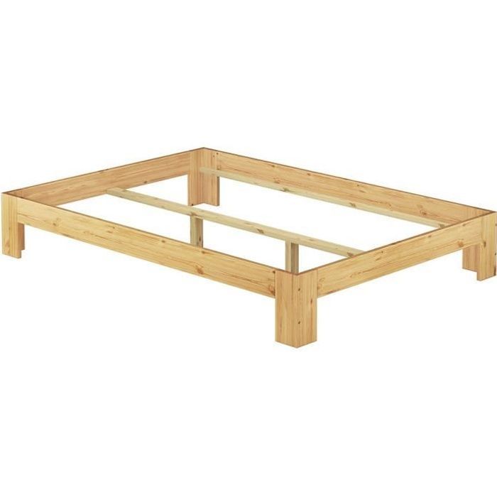Lit futon pin naturel 140x200 design moderne sans tête de lit, cadre de lit sans sommier 60.67-14oR