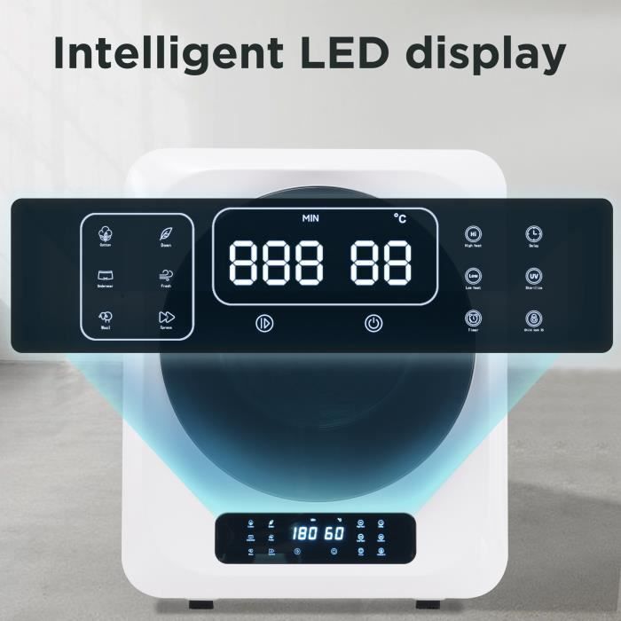 Mini Sèche-linge - LEYTN - 4 kg - Écran LED - 6 programmes - Montage mural - Blanc