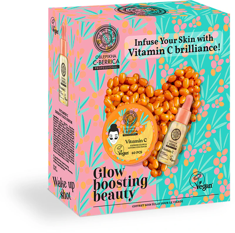 Kit de beleza iluminador Natura Siberica Oblepikha C-Berrica com efeito clareador.