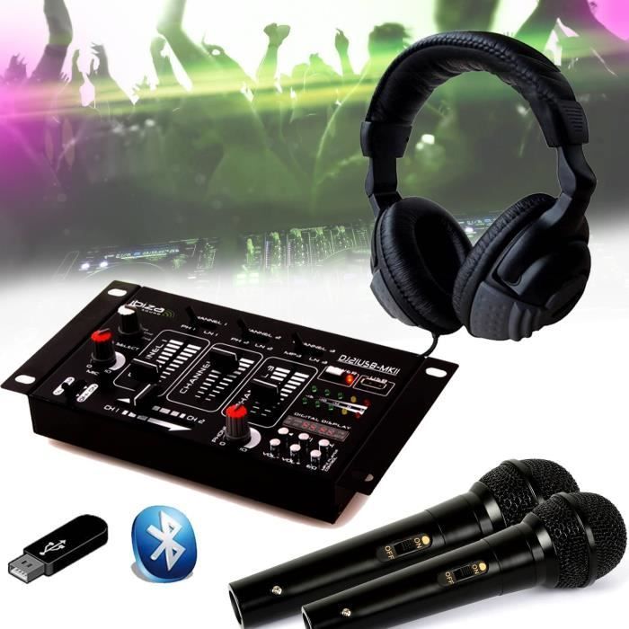 DJ21 USB Bluetooth Mixer Kit + DJ Headphones + 2 Microphones