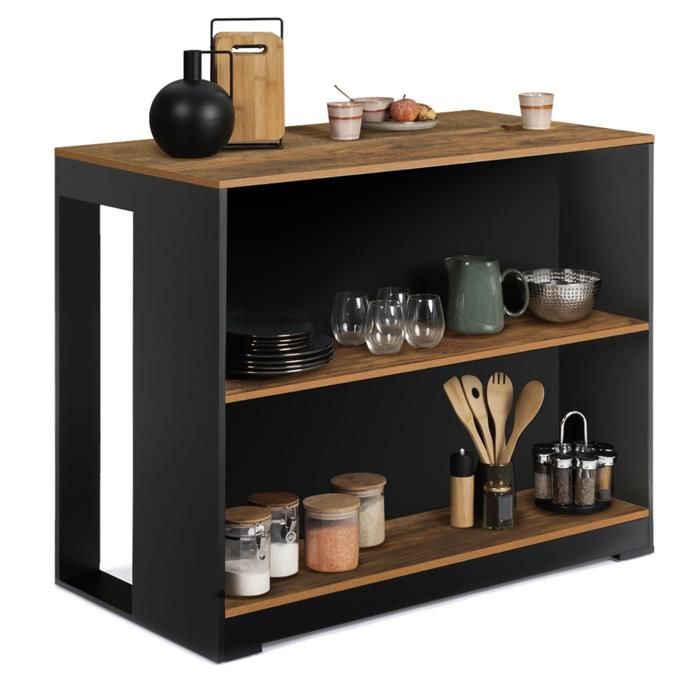 Mesa de bar de isla IDMARKET JUNO en madera negra y tablero oscuro HAWKINS