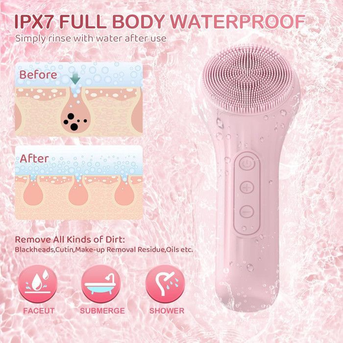 Escova de limpeza facial ultrassônica - ULISEM - Silicone - 6 velocidades - À prova d'água - Massagem profunda