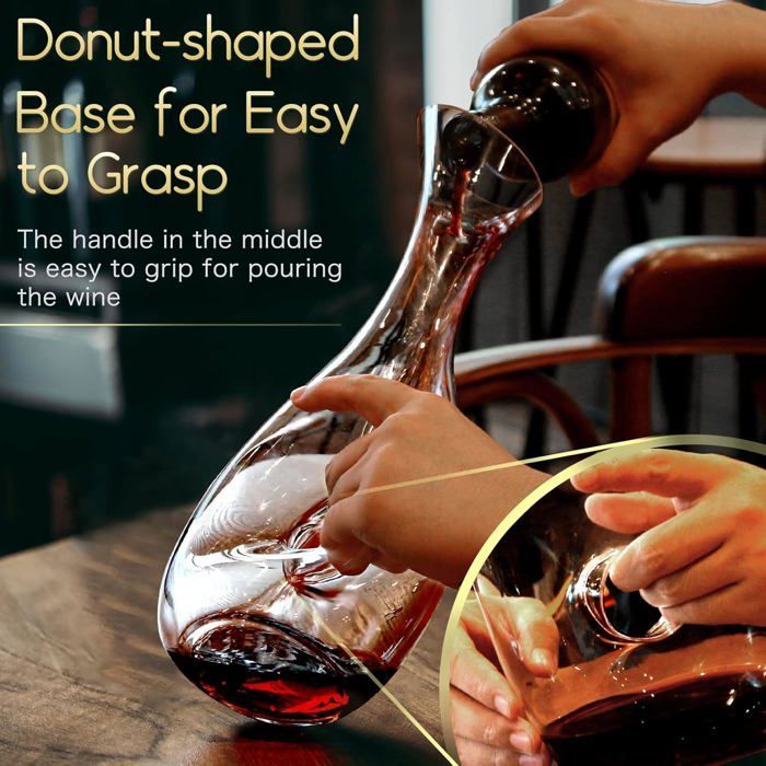 Decantador de vino soplado a mano - DOK - 1,2 L - Sin plomo - Juego de decantador - Base en forma de rosquilla