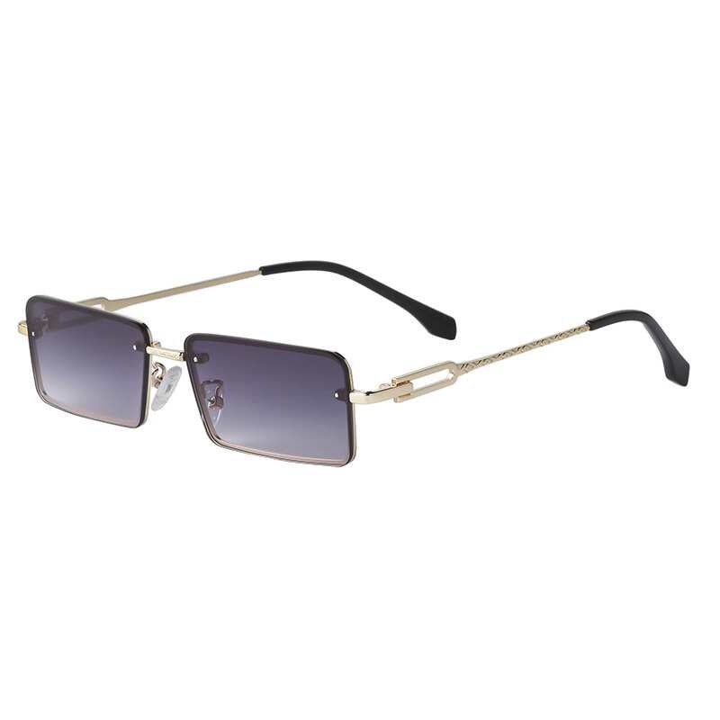 Occhiali da sole rettangolari senza montatura alla moda da uomo, stile retrò classico.