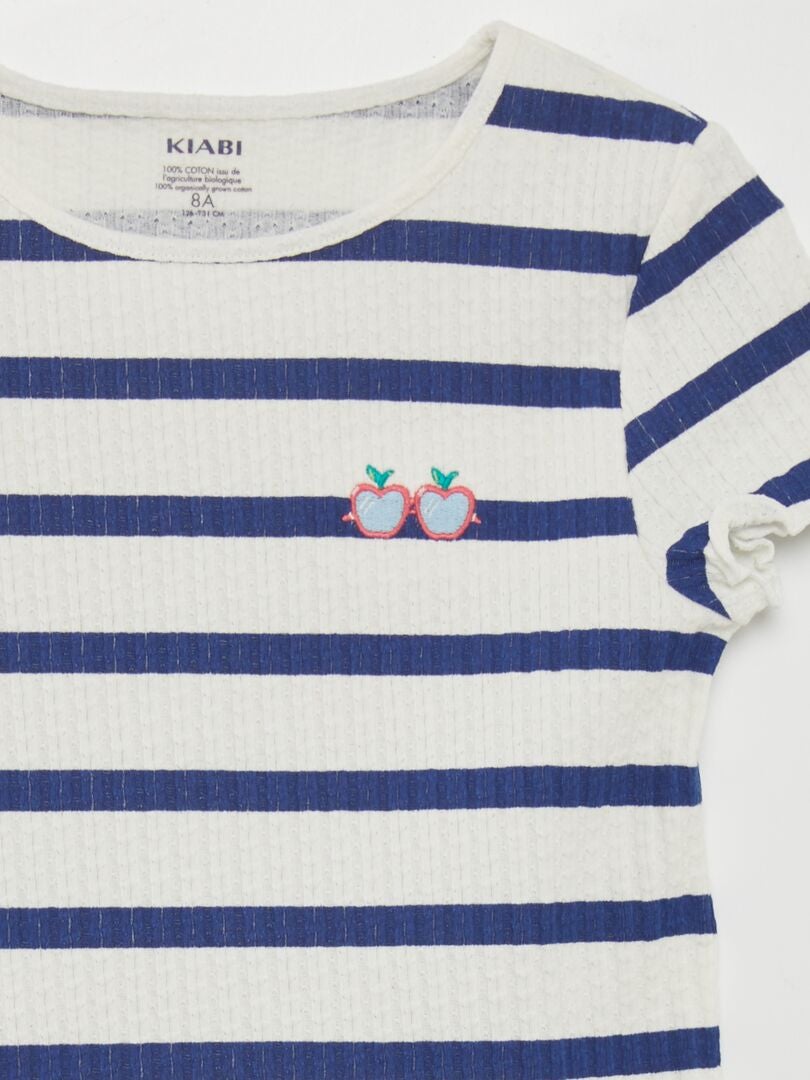 T-shirt van stof met reliëf - BLAUW