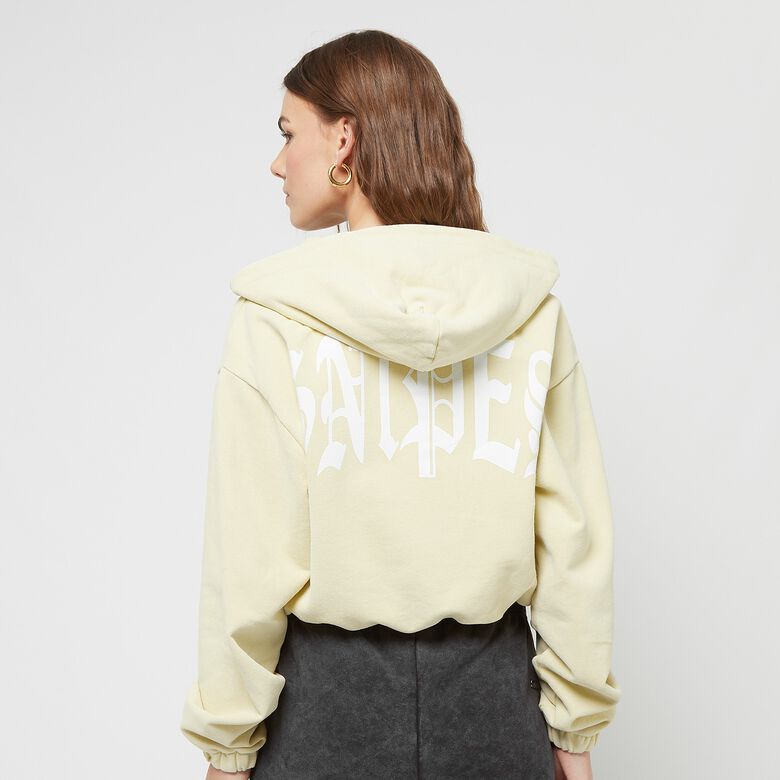 Grote hoodie met oud Engels logo, gewassen look en cropped model met rits.