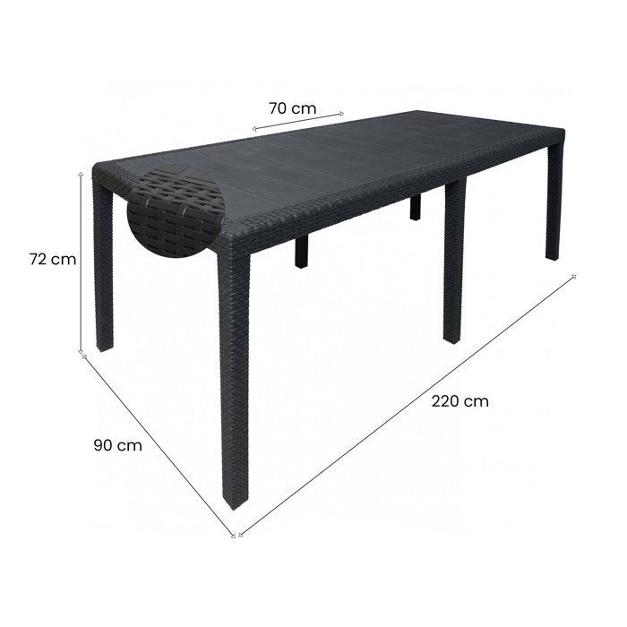 Mesa de exterior Dmora - Quarona, extensible, rectangular, 100% fabricada en Italia, 150/220 x 90 x 72 cm, color antracita.
