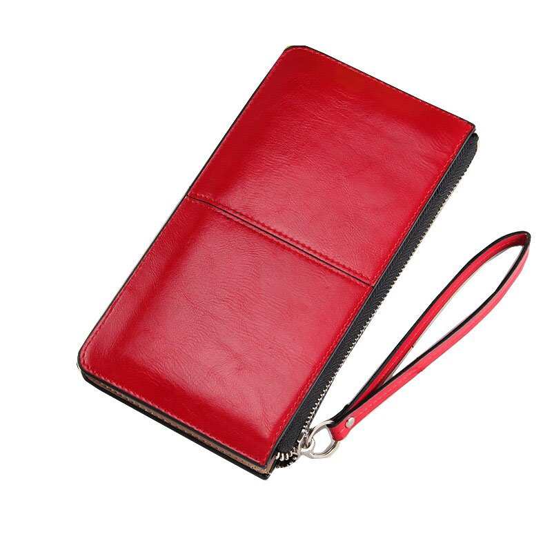 Portafoglio da donna in pelle cerata di marca, pochette rettangolare con cerniera, portafoglio da donna, borsa multifunzione per cellulare.