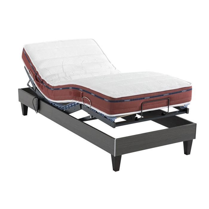 Conjunto de colchón de relajación, 100 % látex, base y patas de TPR, Twilight 500 - SOMEO 70x190 - Madera oscura - 7 años de garantía - Someo