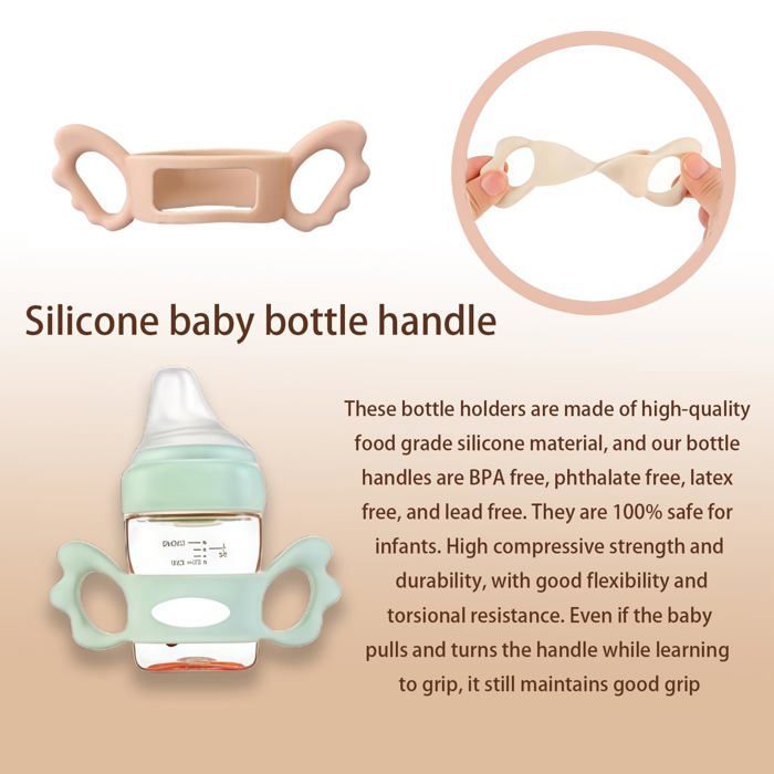 Asas universales de silicona para biberones - 4 piezas, cuadradas extragrandes, ergonómicas y elásticas - Aptas para biberones etiquetados