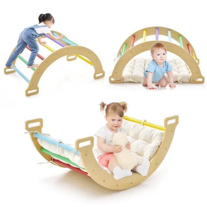 DREAMADE 2-in-1 houten klimboog voor kinderen, schommelspeelgoed om op te klimmen en te rusten met zacht kussen, max. 50 kg