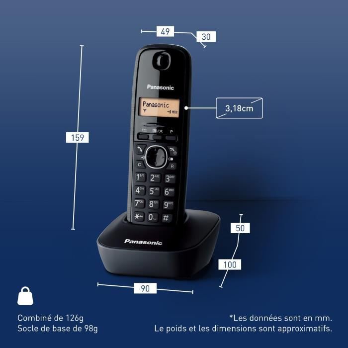 Teléfono inalámbrico Panasonic KX-TG1611FRH – DECT con contestador automático y pantalla LCD
