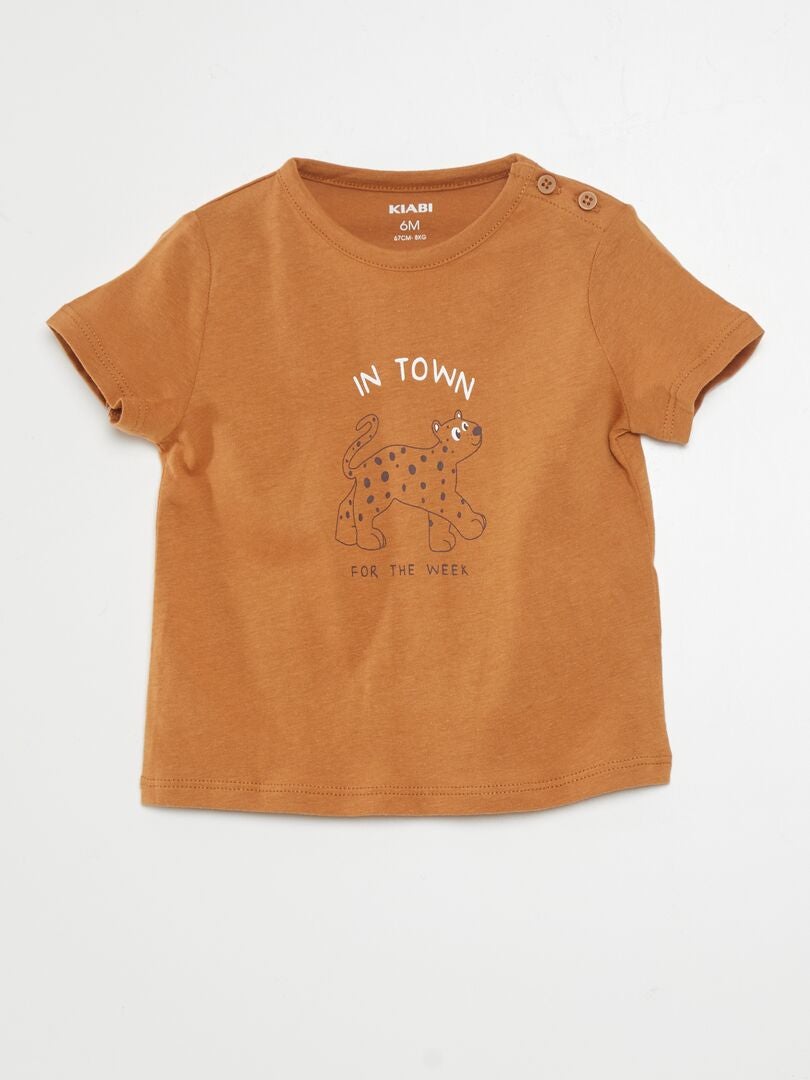 Bedrukt T-shirt met korte mouwen - BRUIN
