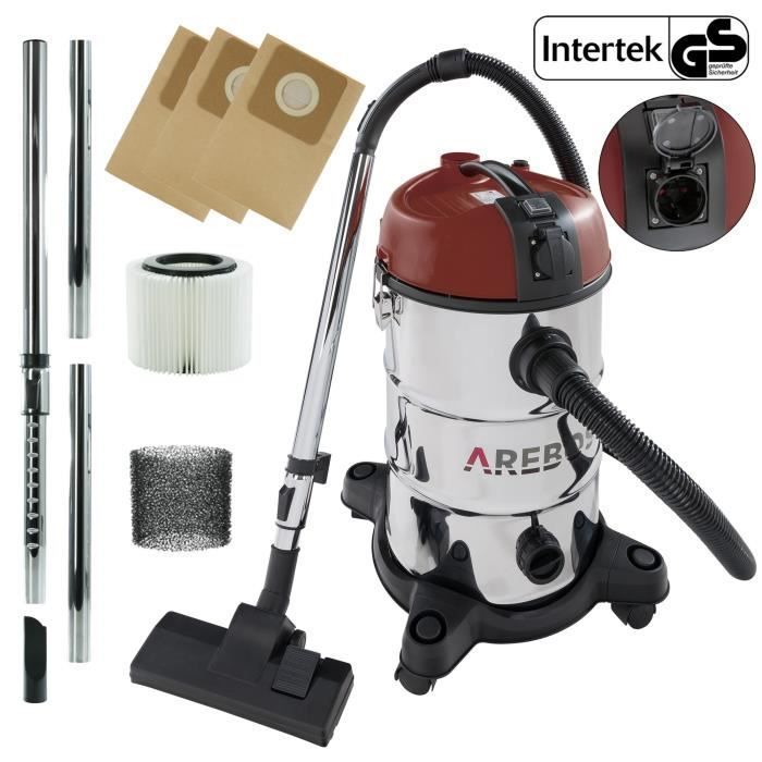AREBOS Industrial Vacuum Cleaner | Wet and Dry Vacuum Cleaner | 5-in-1 | 1300W | 30L | Stainless Steel