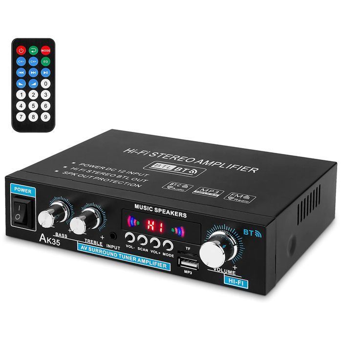 Amplificador Bluetooth HiFi - Mini amplificador de 2 canales - Negro - 0,55 kg - Inalámbrico
