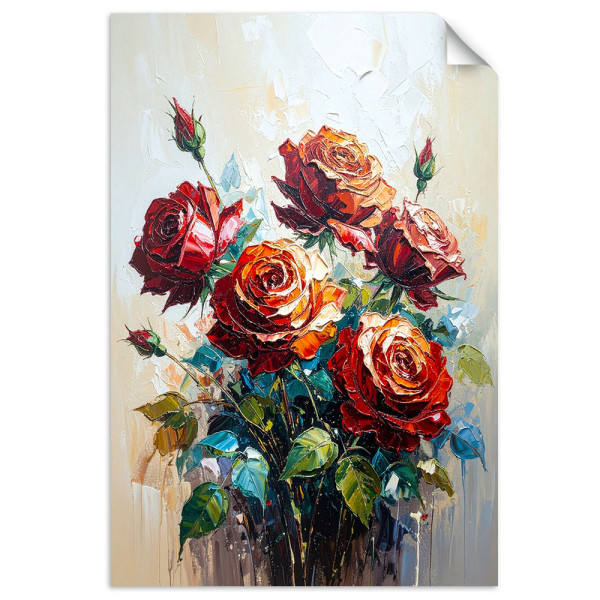 Naklejka na ścianę Feeby Czerwone Róże Kwiaty imitacja farby 20x30