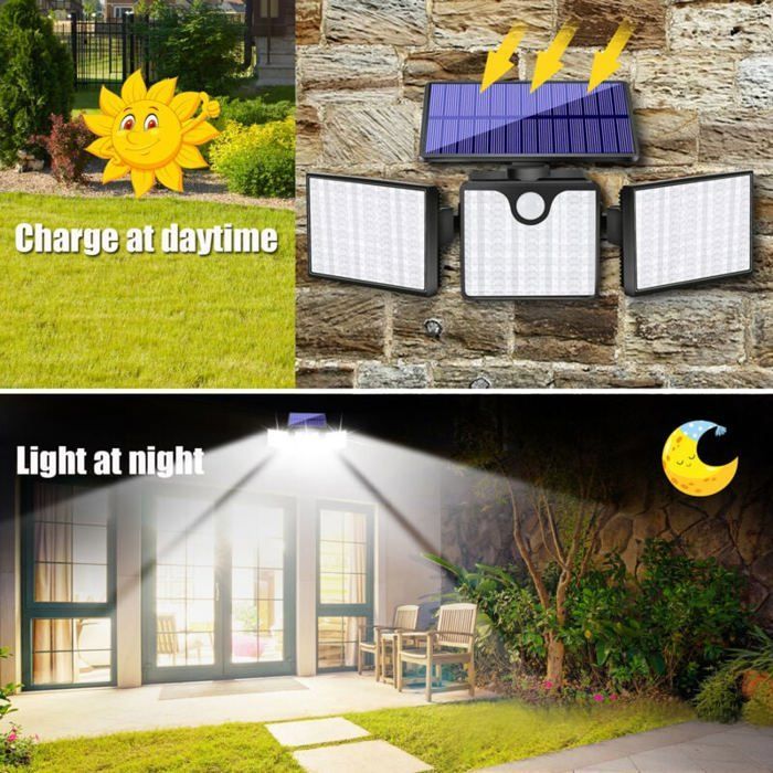 Lámpara solar exterior de 266 LED con sensor de movimiento y clasificación solar IP65.