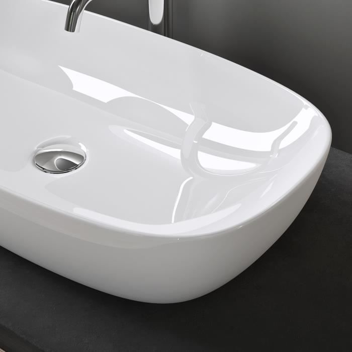 Lavabo de encimera ovalado de cerámica blanca doporro con revestimiento NANO Easy Clean Brüssel104 70x37x13,5 cm