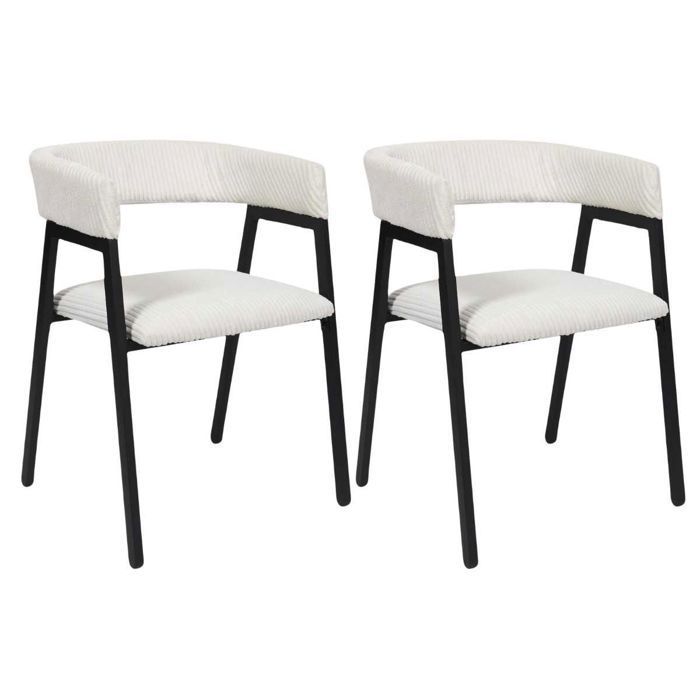 Juego de 2 sillas de comedor de diseño en metal y pana color crema - AMORY