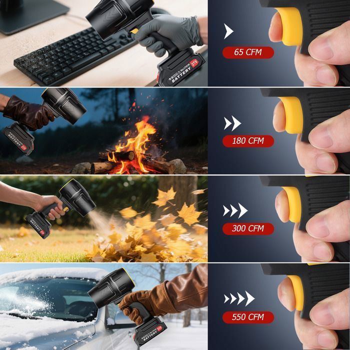 Soplador eléctrico turbo inalámbrico TANBABY de 40000 RPM - Soplador de polvo/nieve/hojas con 2 baterías de 2.0 mAh