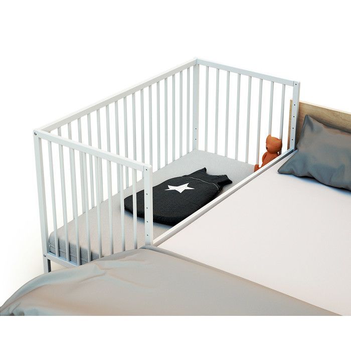 WEBABY - Beistellbett aus Holz mit Rollen 60 x 120 LIO Weiß - Einheitsgröße