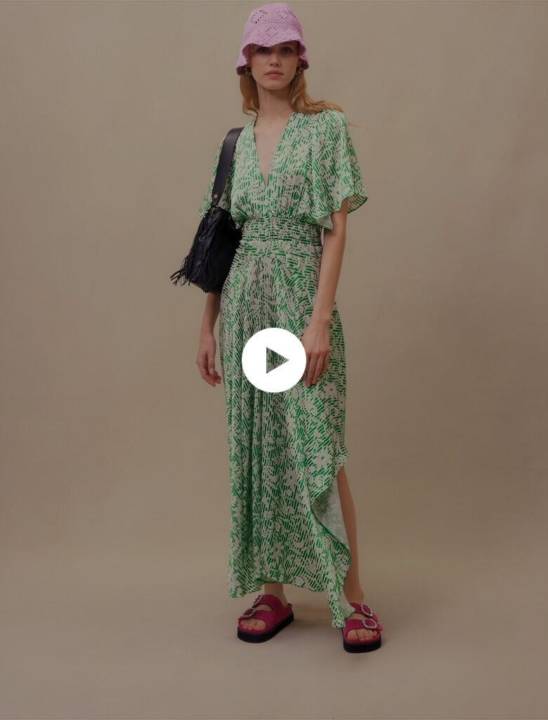 Lange asymmetrische jurk-Imprimé onirique vert