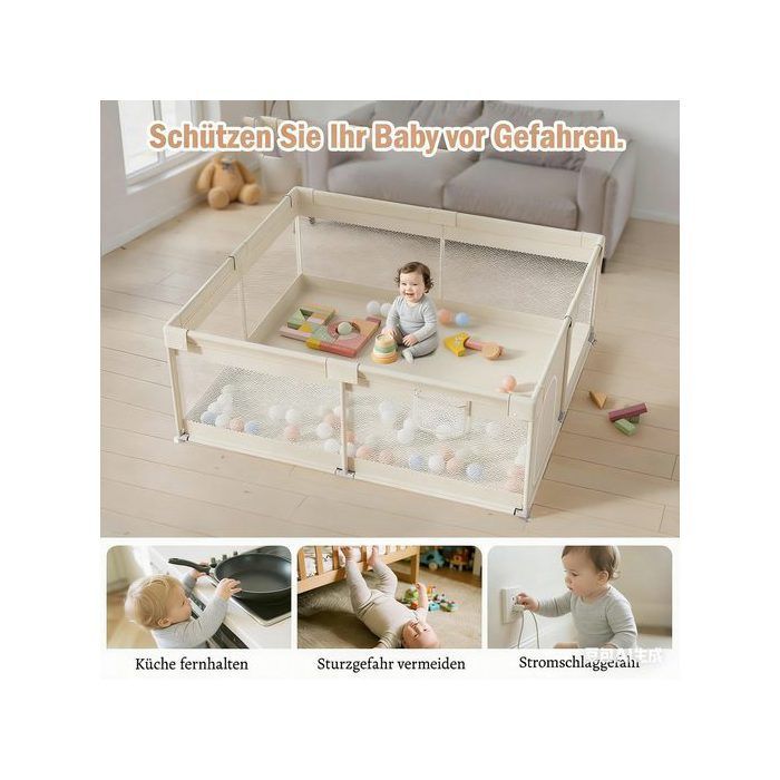 Parc bébé 175x150cm, aire de jeux sécurisée pour enfants avec structure en filet, idéal pour une utilisation en intérieur