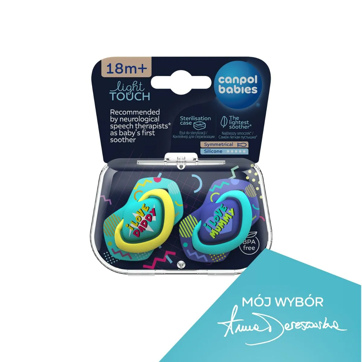 Canpol Babies Smoczki Silikonowe Neon Love Symetryczne 18M+ K. Niebieski