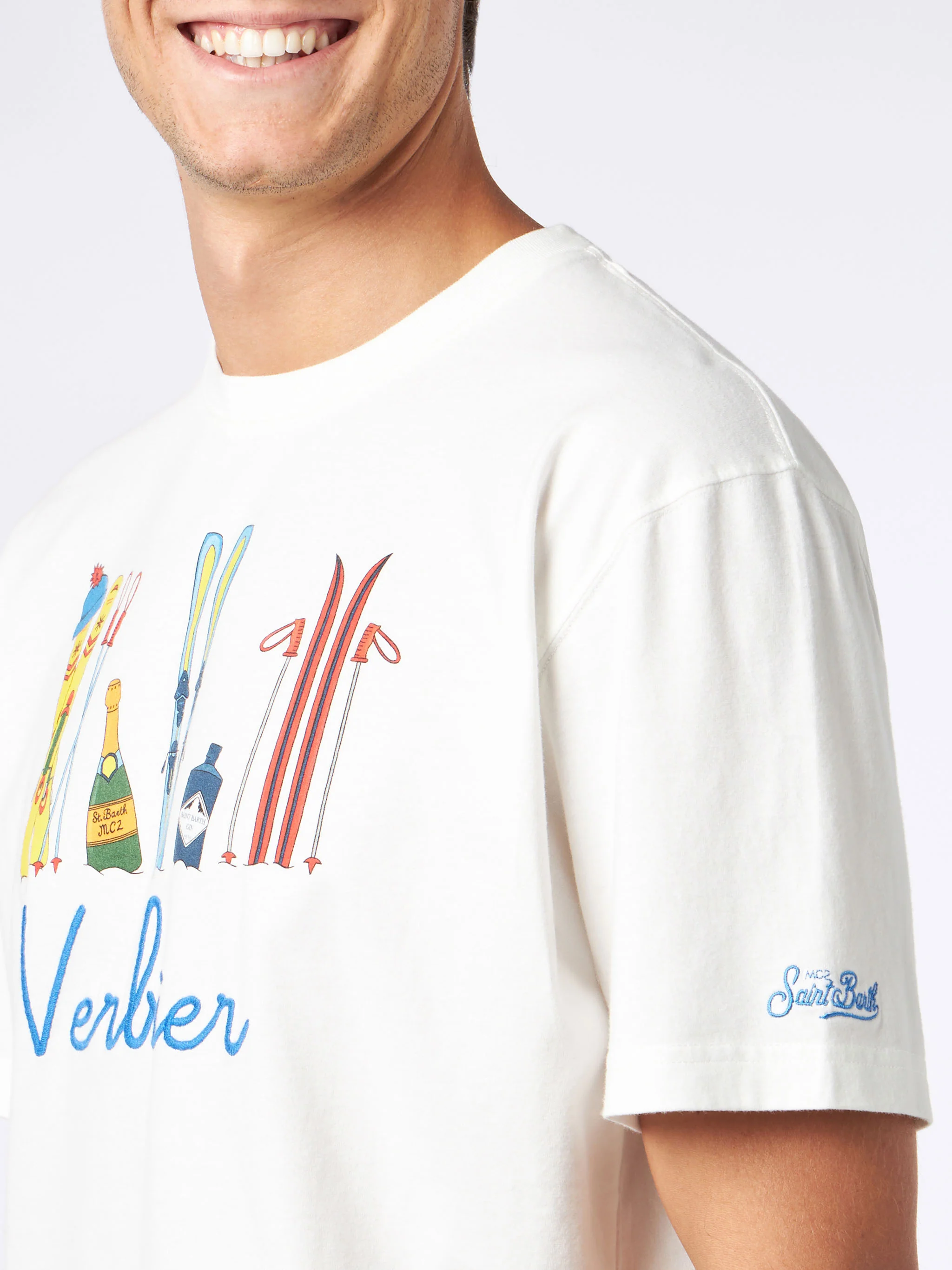 Heren T-shirt van zwaar katoen met Verbier-borduurwerk op de voorkant.