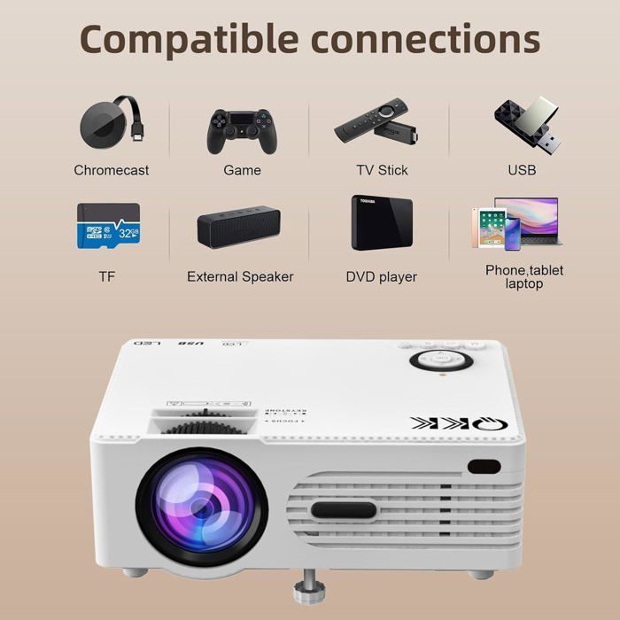 Vidéoprojecteur 4K Pris En Charge, 15000L Natif 1080P 5G Wifi Bluetooth Avec Zoom 50%, Mini Projecteur Home Cinéma Projecteu[XV137]