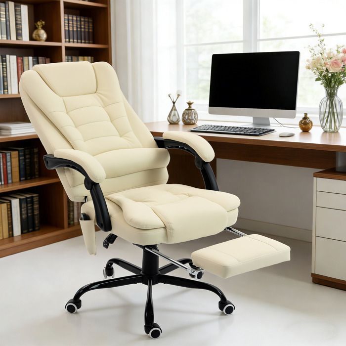 Cadeira de escritório com massagem Vinsetto - altura ajustável, encosto reclinável e controle remoto com fio - bege