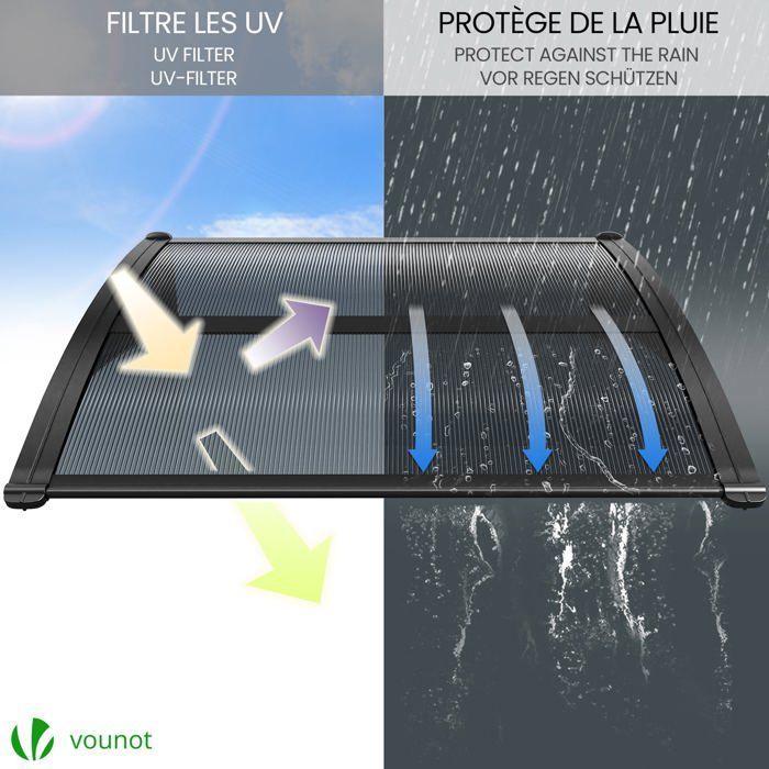 Marquesina para puerta de entrada VOUNOT® de 100x80 cm con soporte central - Policarbonato - Resistente a los rayos UV - Antracita