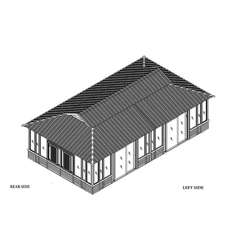 Altana ogrodowa z litego drewna o szerokości 28 stóp i głębokości 15,5 stóp