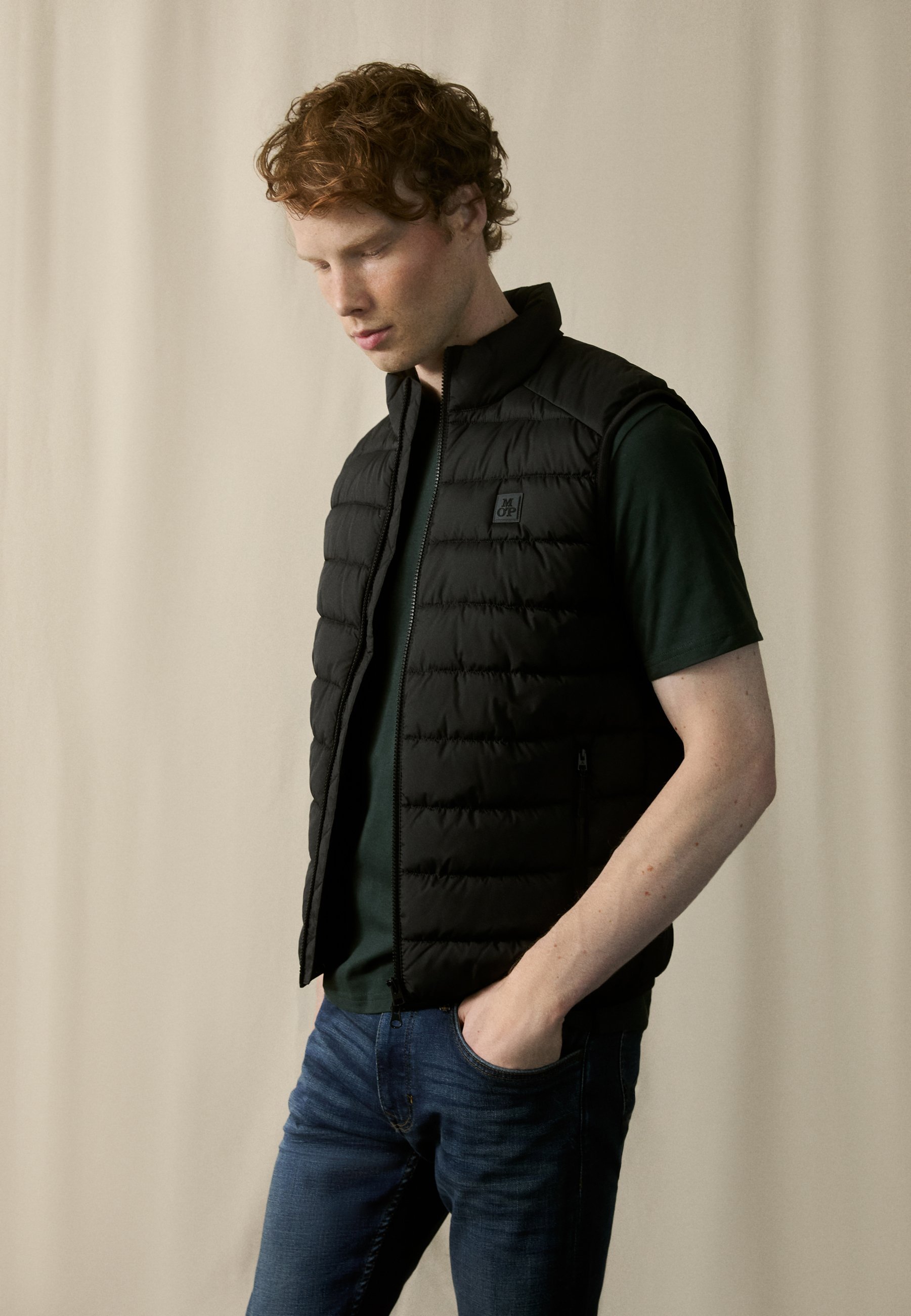 Marc O'Polo Vest Normale Pasvorm Opstaande Kraag Ritssluiting - Gilet - zwart