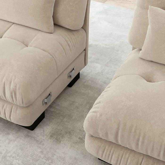 Canapé d'angle modulable - LANGTU - Modulaire 3 places - Assise profonde - Convertible lit - Revêtement chenille marron clair