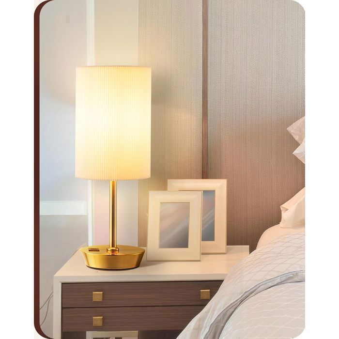 EDISHINE Touch tafellampenset van 2, USB A+C, dimbare lamp inbegrepen, geplooide lampenkap