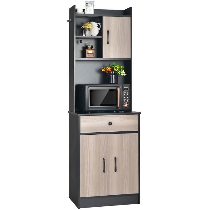 Aparador de cocina COSTWAY con 3 puertas y 1 compartimento de almacenamiento, gestión de cables, 60 x 40 x 180 cm, negro