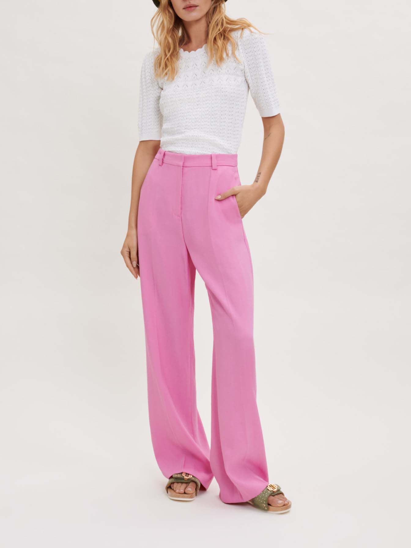 Pantaloni fluidi de costum - rose bonbon