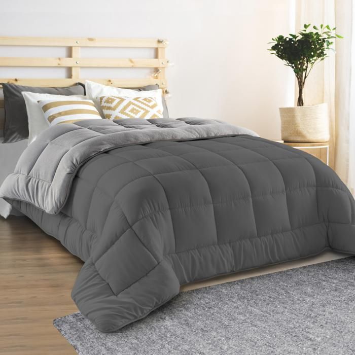 Edredón polar IDMARKET ZOE de 140x200 cm, reversible, gris claro y gris, 400 g