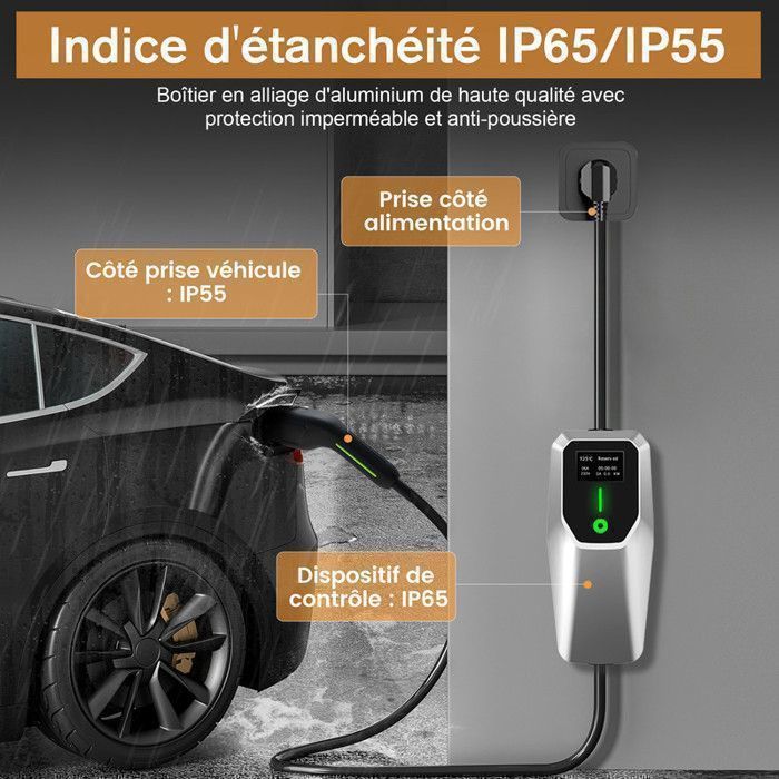 Caricabatterie portatile Junsun per veicoli elettrici con spina Schuko, cavo da 4 m, caricabatterie per veicoli elettrici di tipo 2 da 3,5 kW (6/8/10/13/16 A), colore argento.