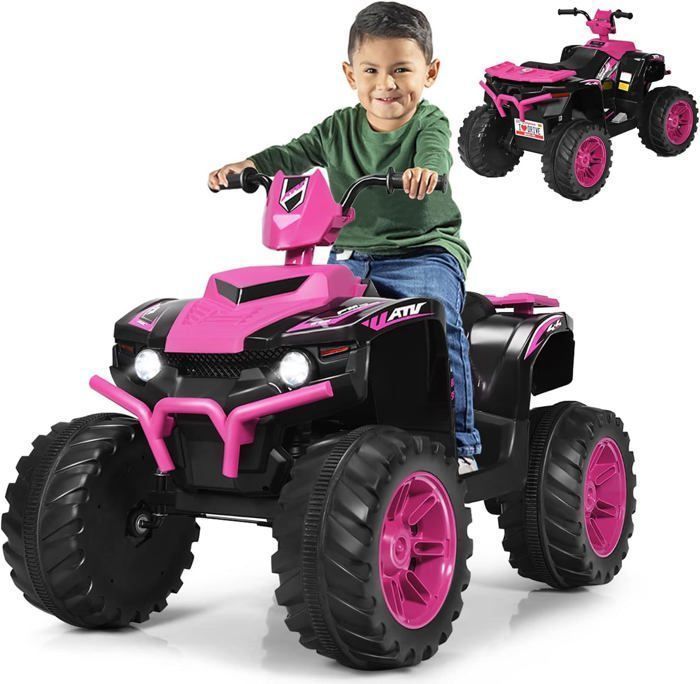 Quad eléctrico GOPLUS para niños - 2 velocidades (2,8-5 km/h) - Faro, claxon y reproductor de MP3 - Arranque suave - Rosa