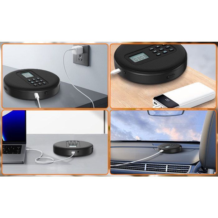 Lettore CD, schermo LCD, USB, qualità audio HD, portatile, adatto a vari scenari, nero