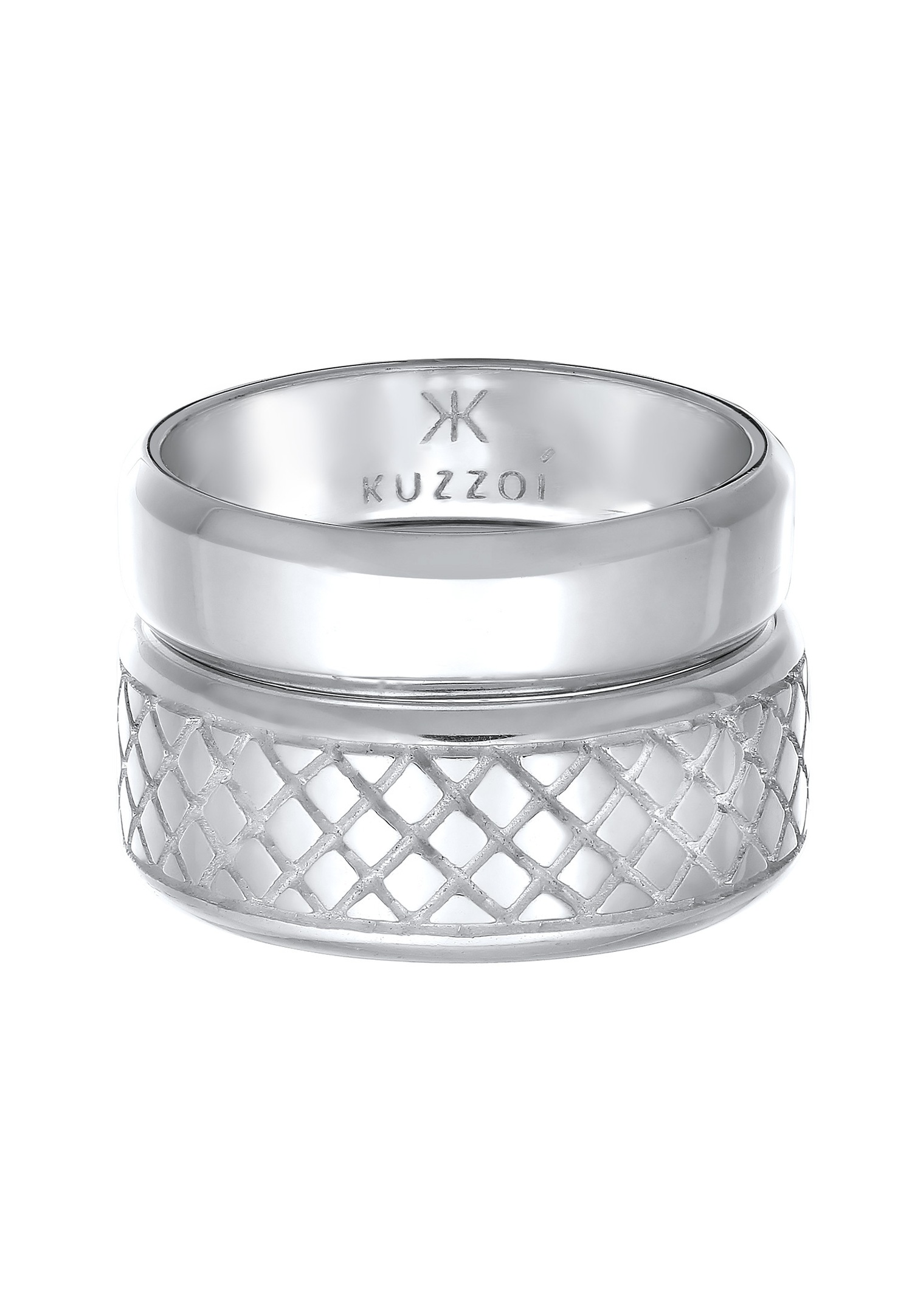 KUZZOI Jeu de bagues pour hommes - Basic Solid Trend Oxidised en argent sterling 925